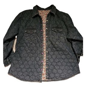 90s Cotton Ginny Jean Quilted Shacket with Pattern Fabric Lining Size L